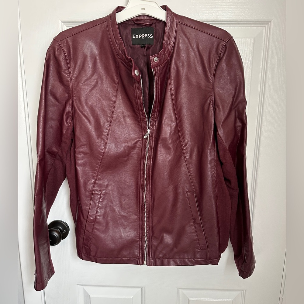 Express XL faux leather jacket in burgundy